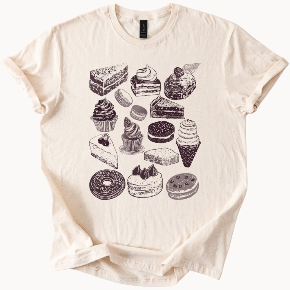Dessert Lover T-Shirt, Sweet Treats Graphic Tee, Cake Cupcake Macaron Ice Cream